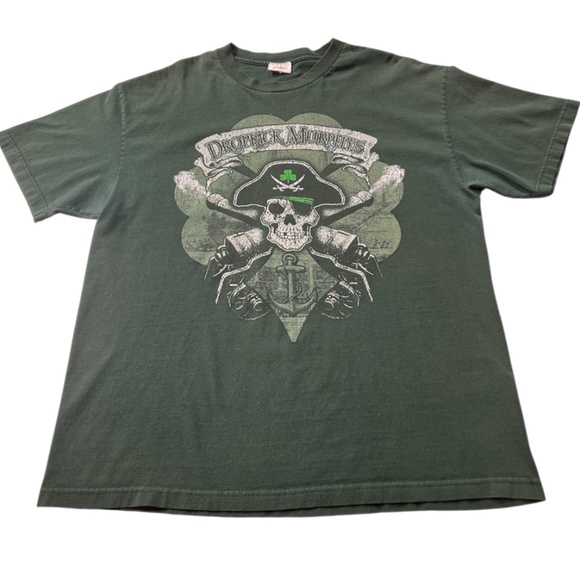 Y2K Dropkick Murphy's Skull & Crossbones Pirate Band T Shirt Green XL - Picture 4 of 5
